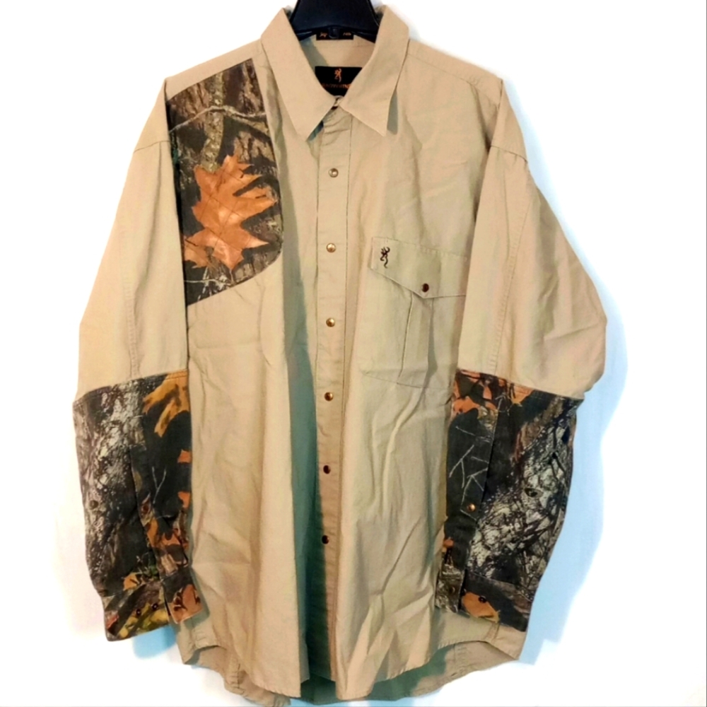 Browning Tan and Brown Camo Snap Button Down Shirt Jacket 2XL